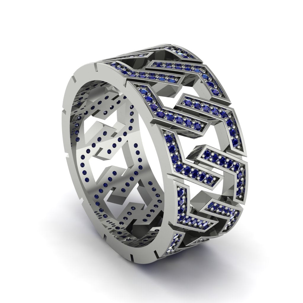 Sapphire Geometric Elegance Gold Wedding Ring - Darby No. 15