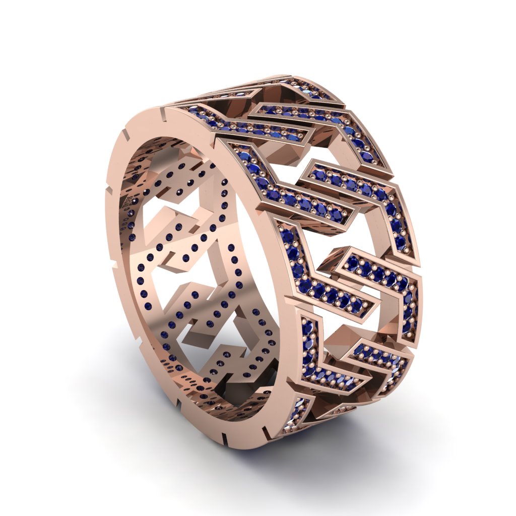 Sapphire Geometric Elegance Gold Wedding Ring - Darby No. 14