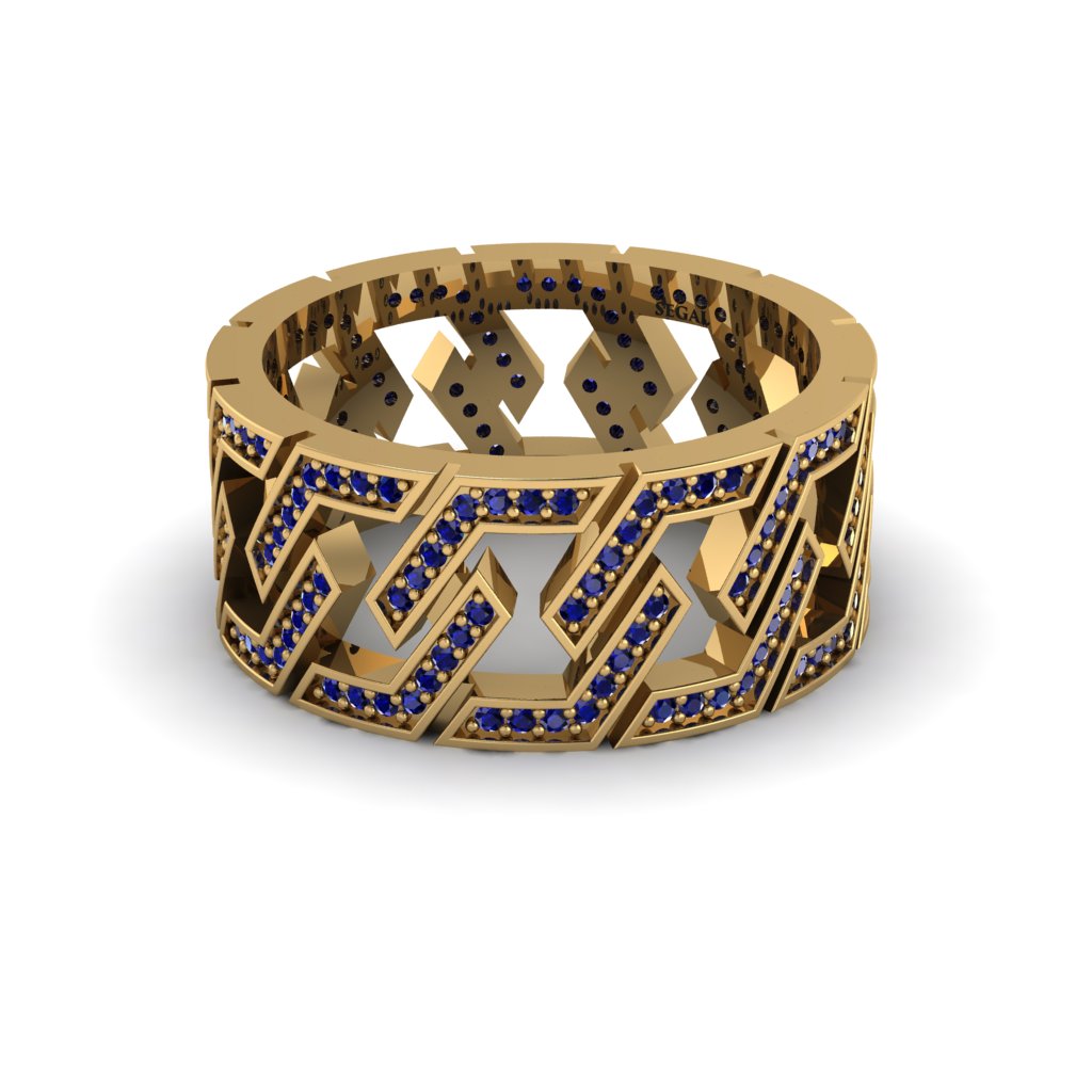 Sapphire Geometric Elegance Gold Wedding Ring - Darby No. 13
