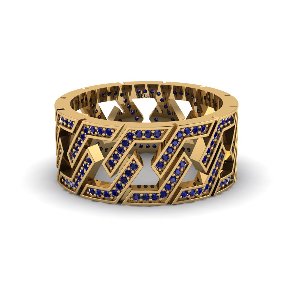 Sapphire Geometric Elegance Gold Wedding Ring - Darby No. 13