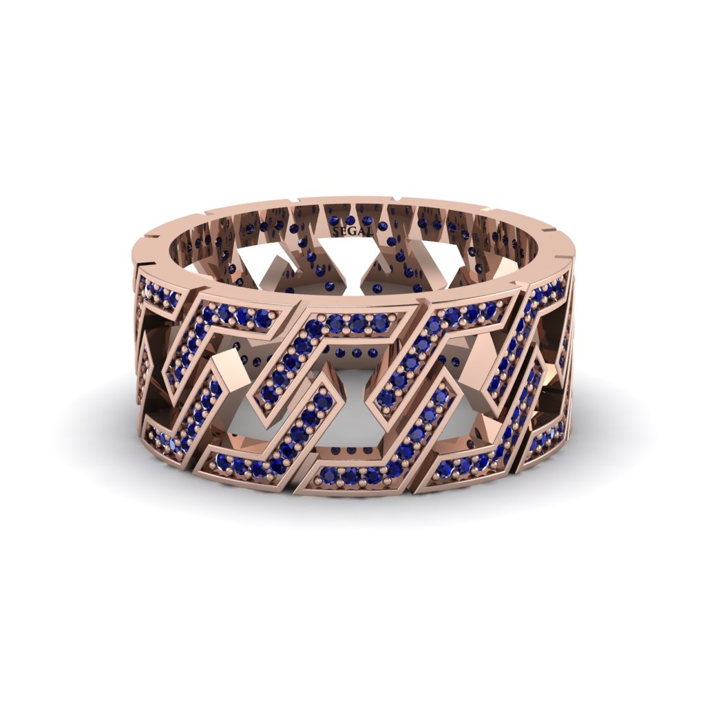 Sapphire Geometric Elegance Gold Wedding Ring - Darby No. 14