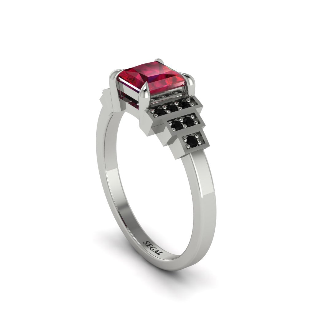 Ruby Geometric Princess Cut Engagement Ring - Thea No. 42
