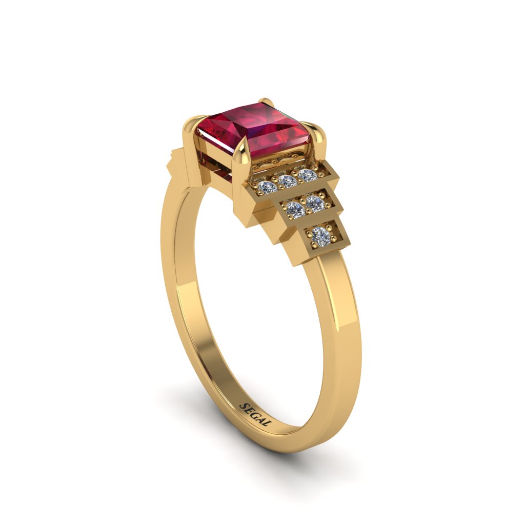Ruby Geometric Princess Cut Engagement Ring - Thea No. 10