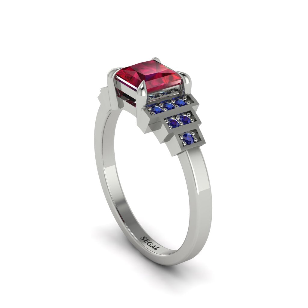 Ruby Geometric Princess Cut Engagement Ring - Thea No. 72