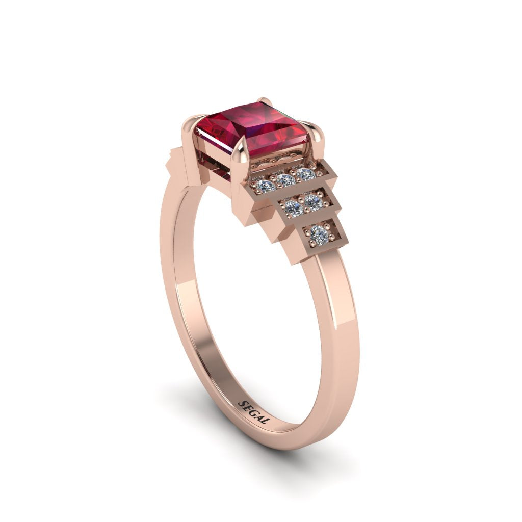 Ruby Geometric Princess Cut Engagement Ring - Thea No. 11