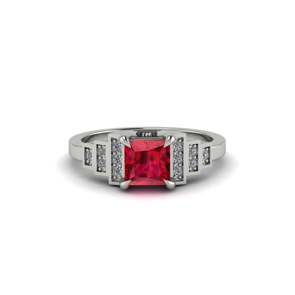 Ruby Geometric Princess Cut Engagement Ring - Thea No. 12