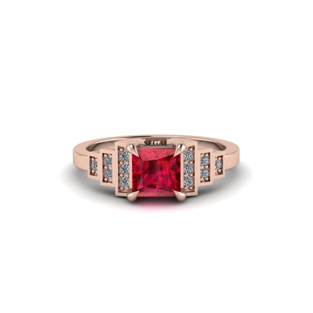 Ruby Geometric Princess Cut Engagement Ring - Thea No. 11