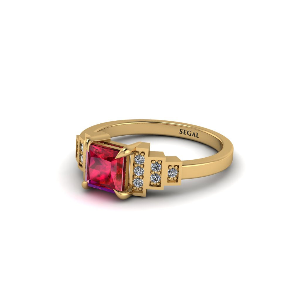 Ruby Geometric Princess Cut Engagement Ring - Thea No. 10