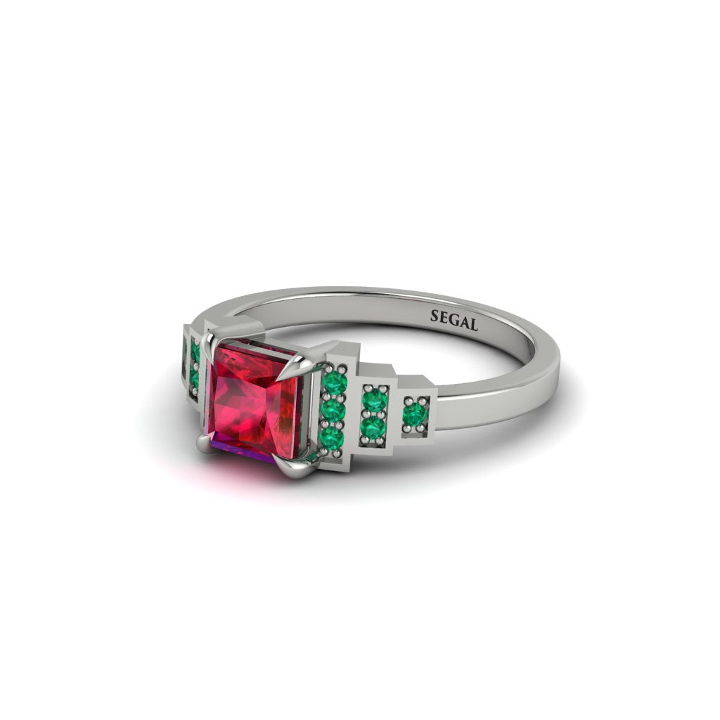 Ruby Geometric Princess Cut Engagement Ring - Thea No. 27