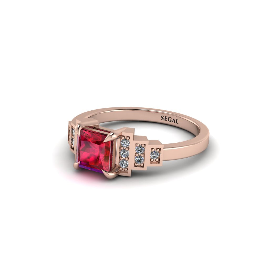 Ruby Geometric Princess Cut Engagement Ring - Thea No. 11