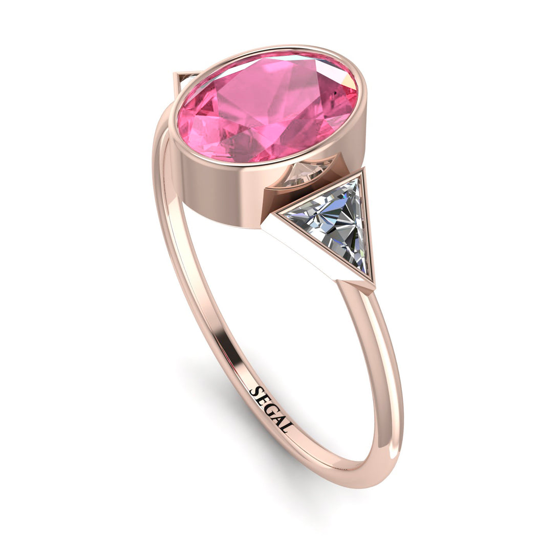 Geometrical Bezel Pink Moissanite Ring - Trinity No. 802