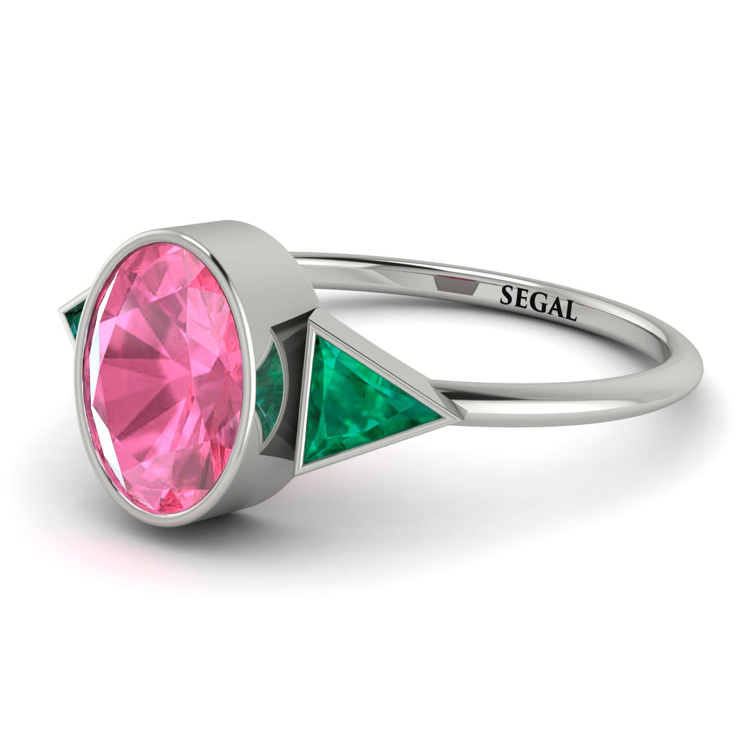 Geometrical Bezel Pink Moissanite Ring - Trinity No. 806
