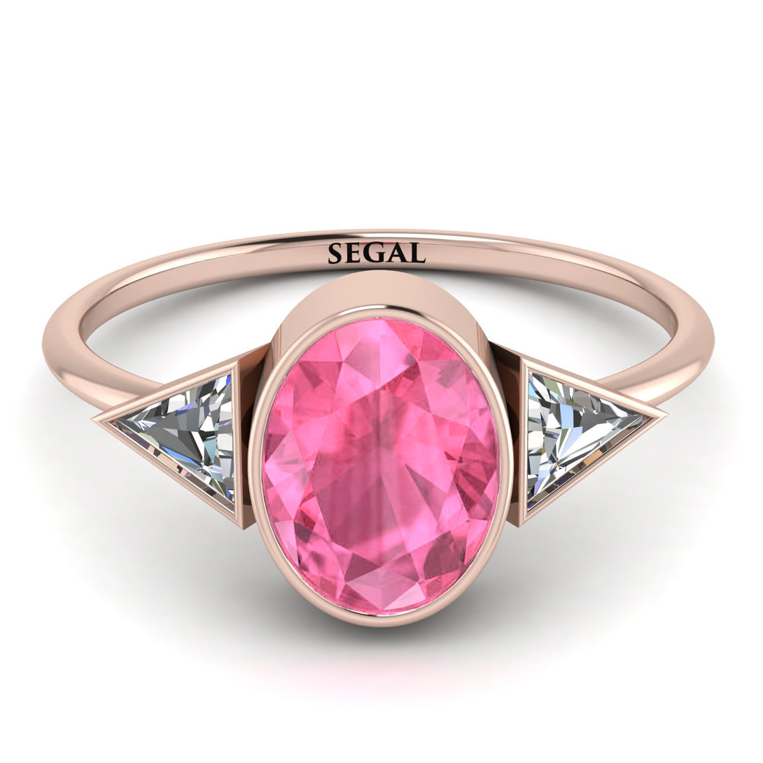 Geometrical Bezel Pink Moissanite Ring - Trinity No. 802
