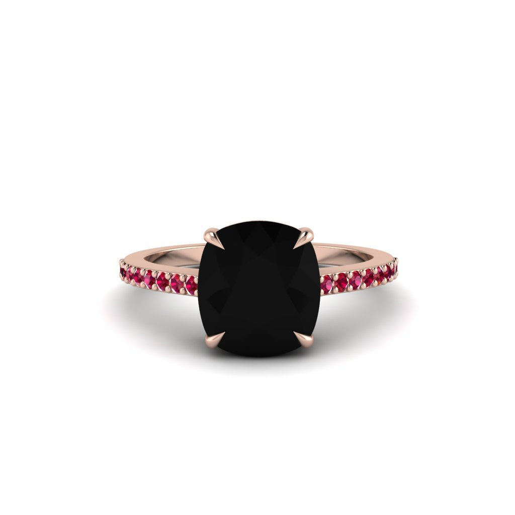Gold Handmade Cushion Cut Black Diamond Engagement Ring - Whitney No. 53