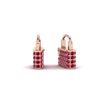 Gold Padlock Hoop Ruby Earrings - Queenie No. 11 image 1