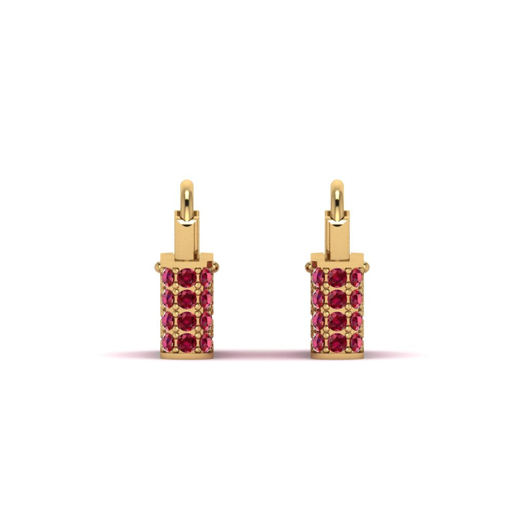 Gold Padlock Hoop Ruby Earrings - Queenie No. 10