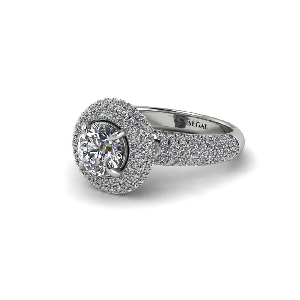 Diamond Golden Majesty Pave Halo Engagement Ring - Myra No. 3