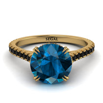 Hidden Diamond Double Cat Claw Prongs Blue Topaz Ring - Hazel No. 507 image 1