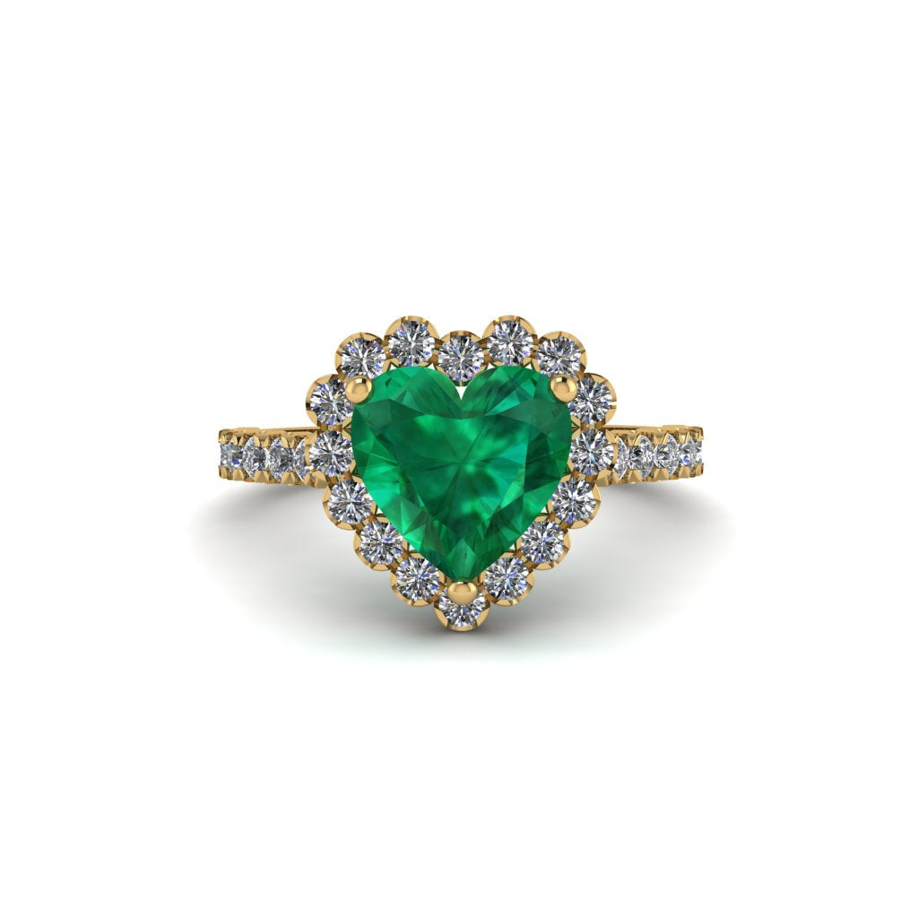 Halo Heart Emerald Pave Engagement Ring - Gail No. 4