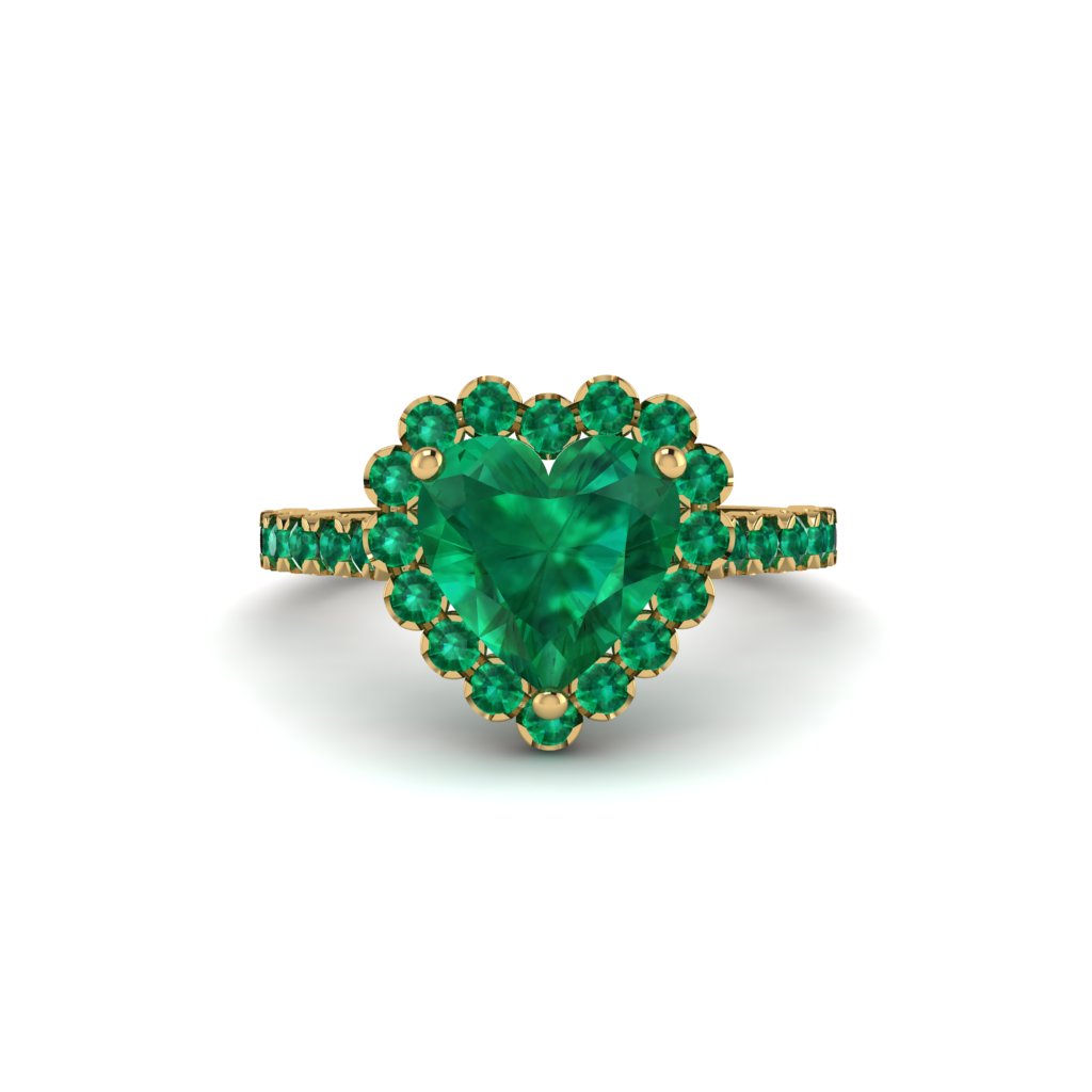 Halo Heart Emerald Pave Engagement Ring - Gail No. 19