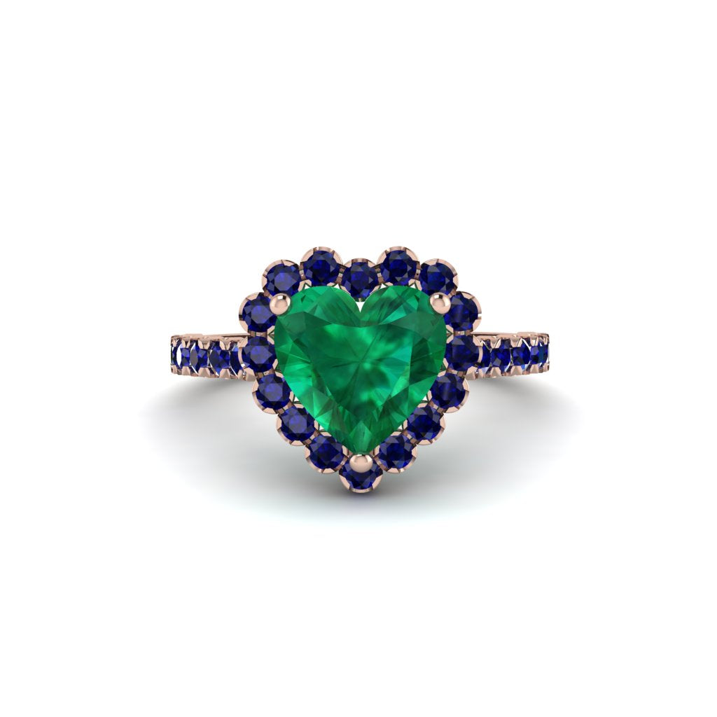 Halo Heart Emerald Pave Engagement Ring - Gail No. 65