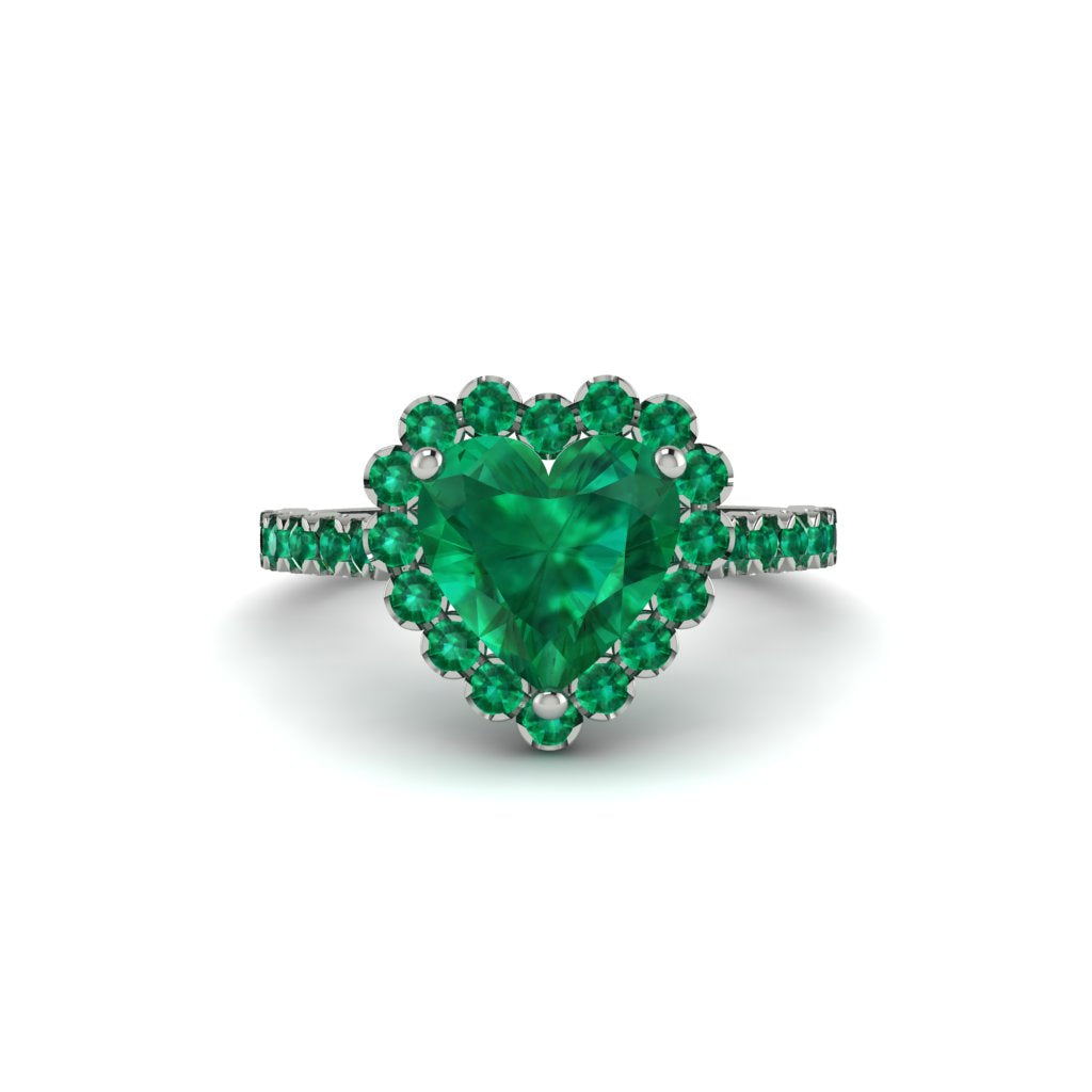 Halo Heart Emerald Pave Engagement Ring - Gail No. 21