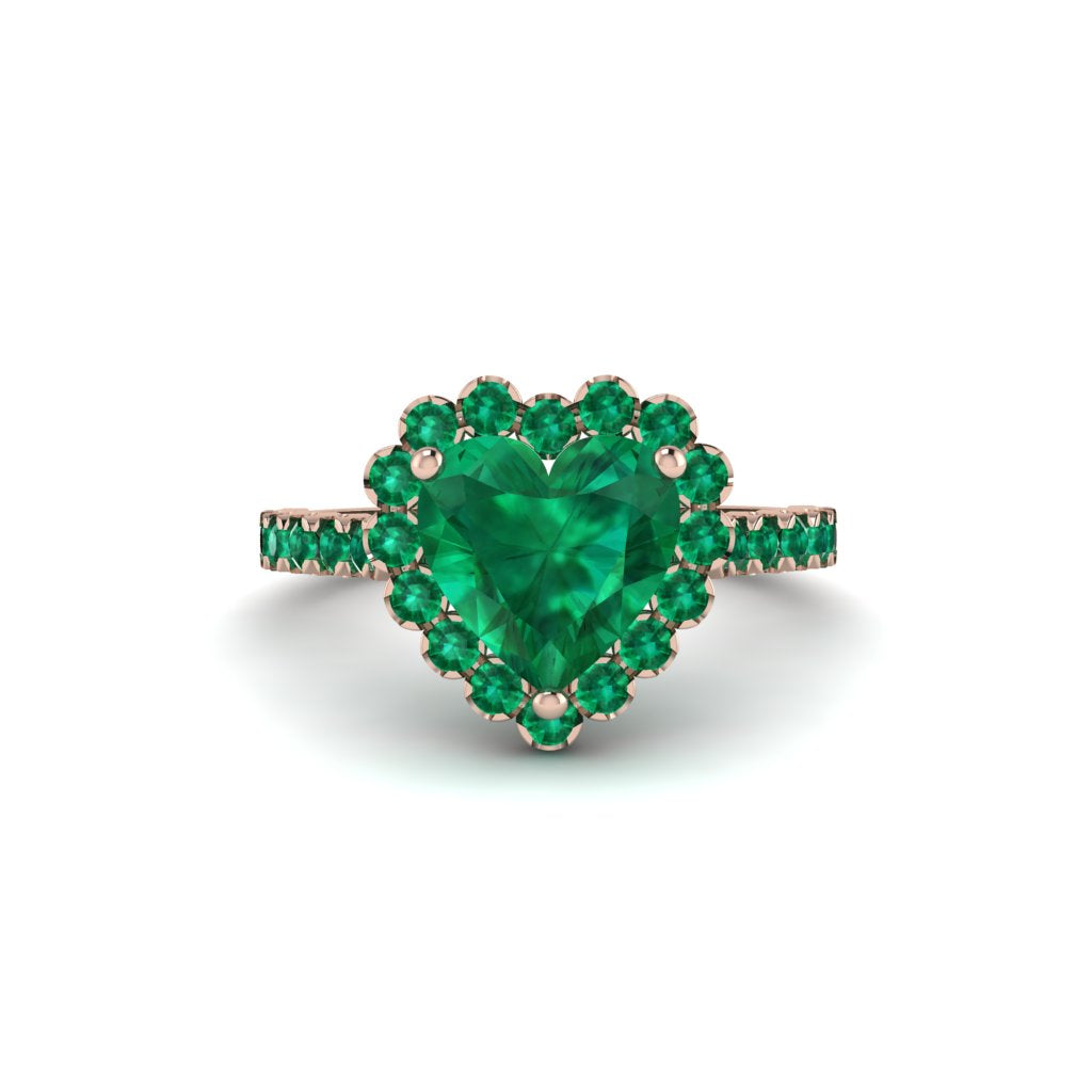Halo Heart Emerald Pave Engagement Ring - Gail No. 20