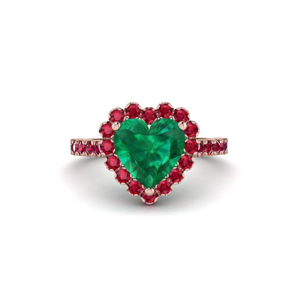Halo Heart Emerald Pave Engagement Ring - Gail No. 50