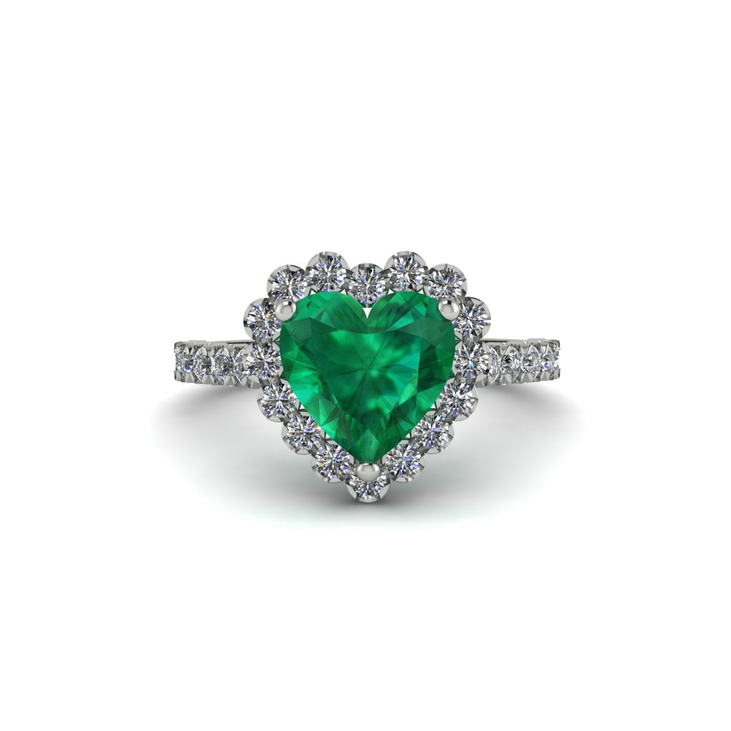 Halo Heart Emerald Pave Engagement Ring - Gail No. 6
