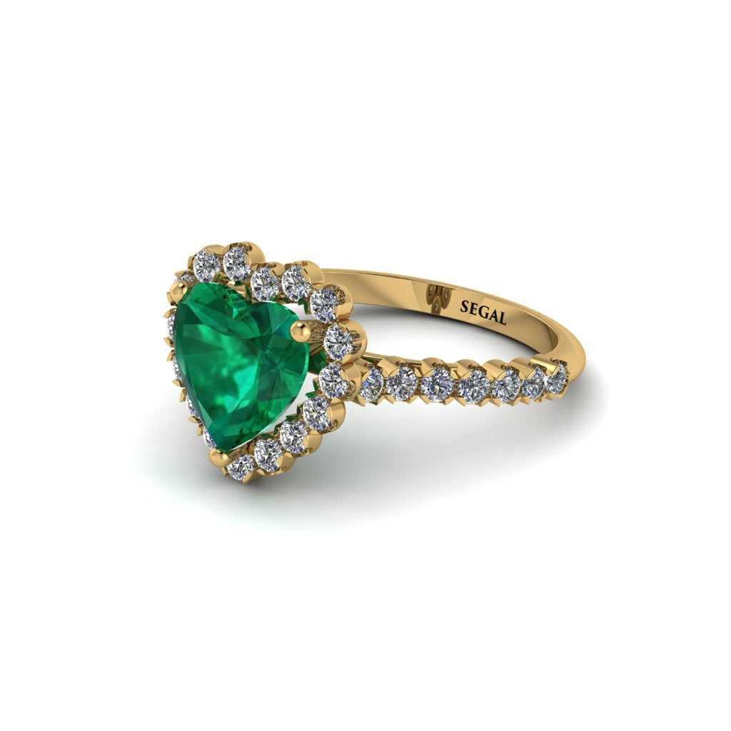 Halo Heart Emerald Pave Engagement Ring - Gail No. 4