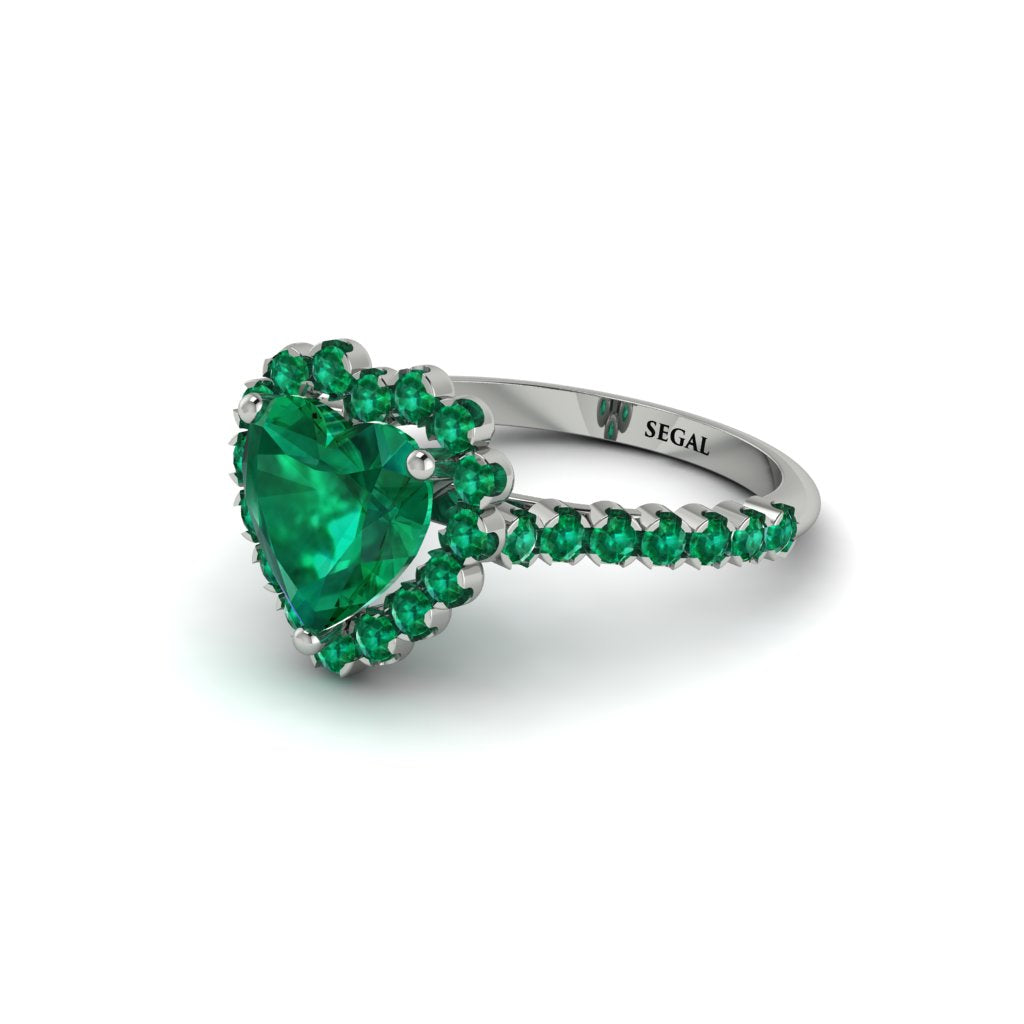 Halo Heart Emerald Pave Engagement Ring - Gail No. 21