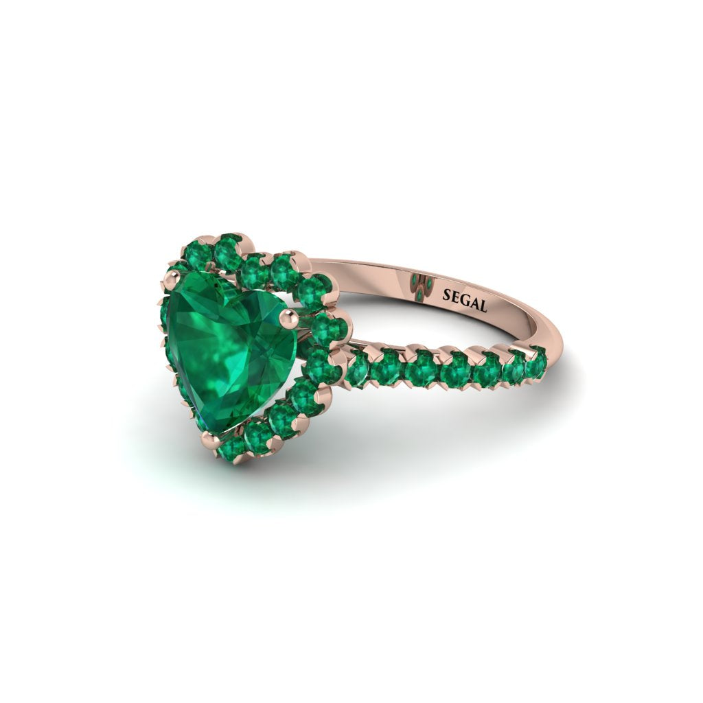 Halo Heart Emerald Pave Engagement Ring - Gail No. 20