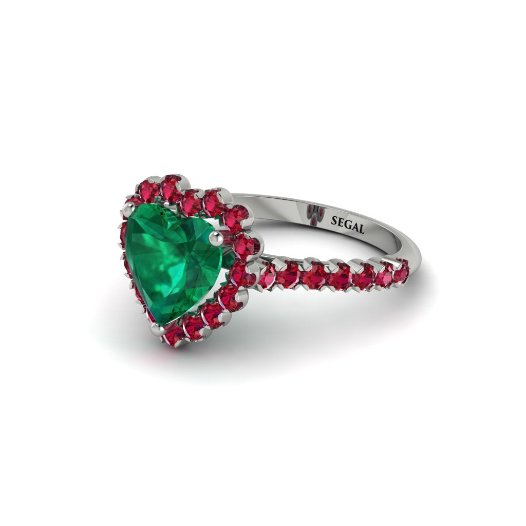Halo Heart Emerald Pave Engagement Ring - Gail No. 51