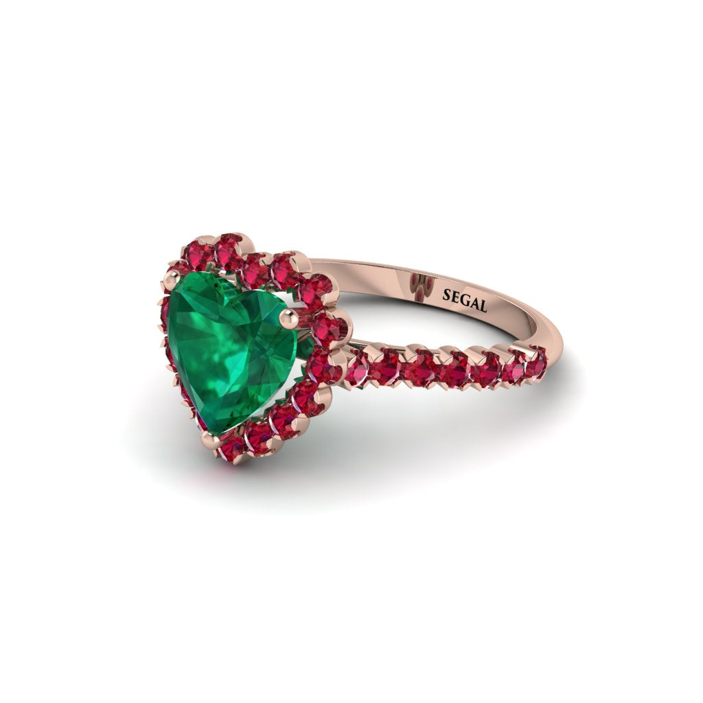 Halo Heart Emerald Pave Engagement Ring - Gail No. 50