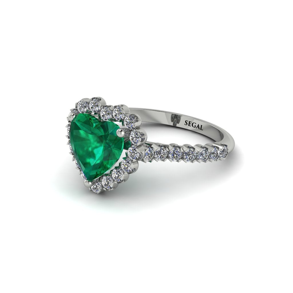 Halo Heart Emerald Pave Engagement Ring - Gail No. 6
