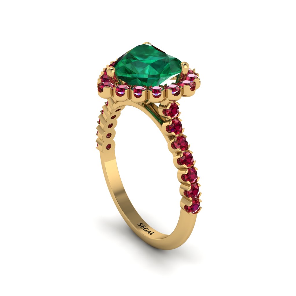 Halo Heart Emerald Pave Engagement Ring - Gail No. 49