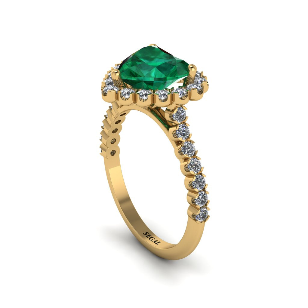 Halo Heart Emerald Pave Engagement Ring - Gail No. 4
