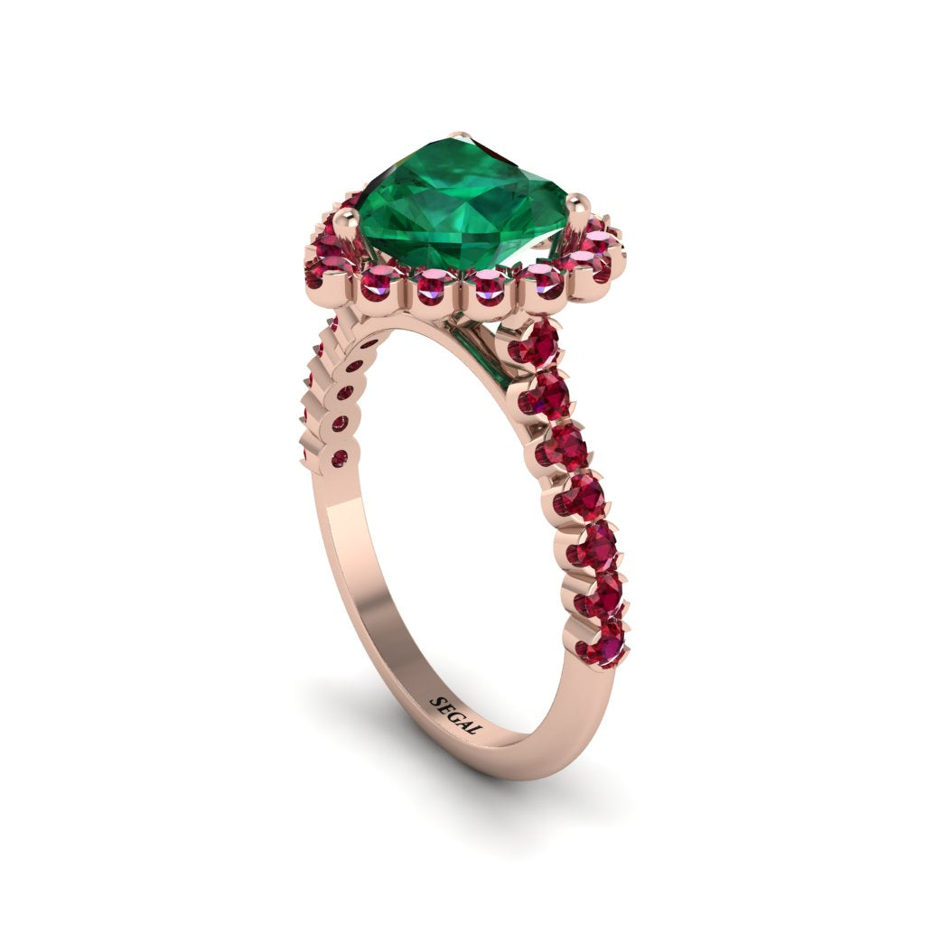 Halo Heart Emerald Pave Engagement Ring - Gail No. 50