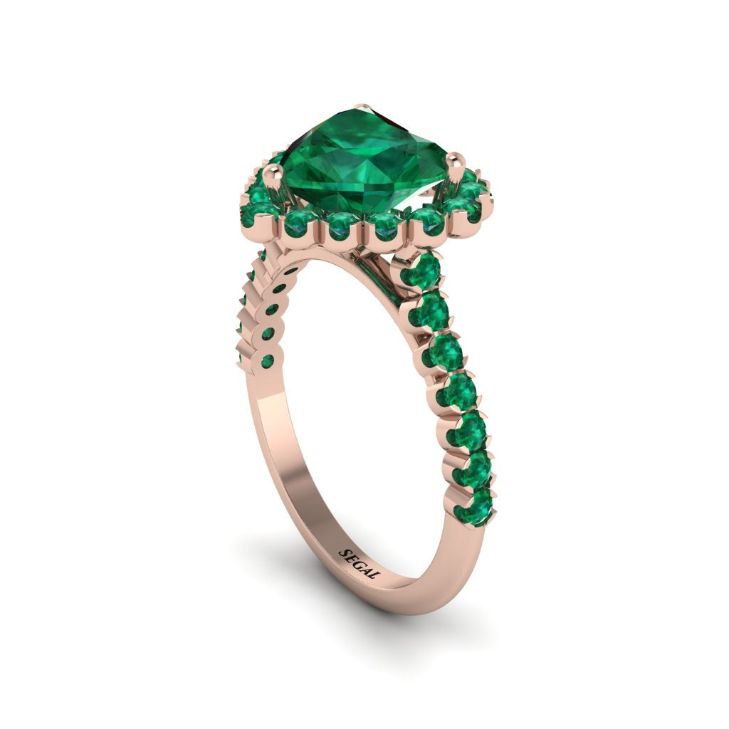 Halo Heart Emerald Pave Engagement Ring - Gail No. 20