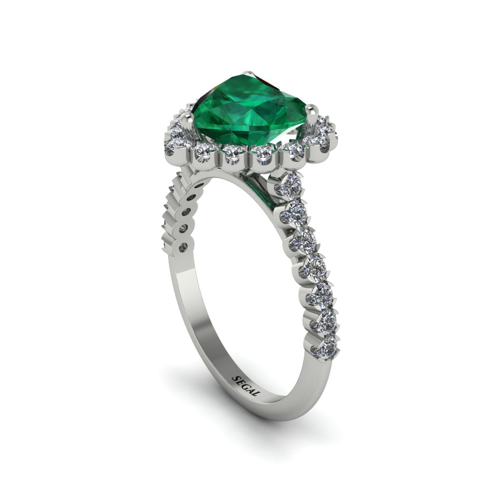 Halo Heart Emerald Pave Engagement Ring - Gail No. 6
