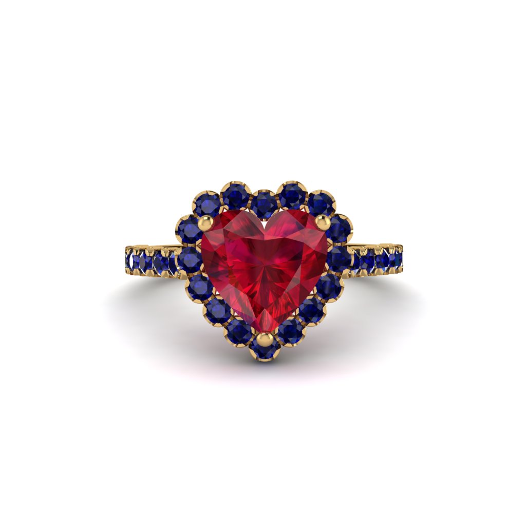 Halo Heart Ruby Pave Engagement Ring - Gail No. 70