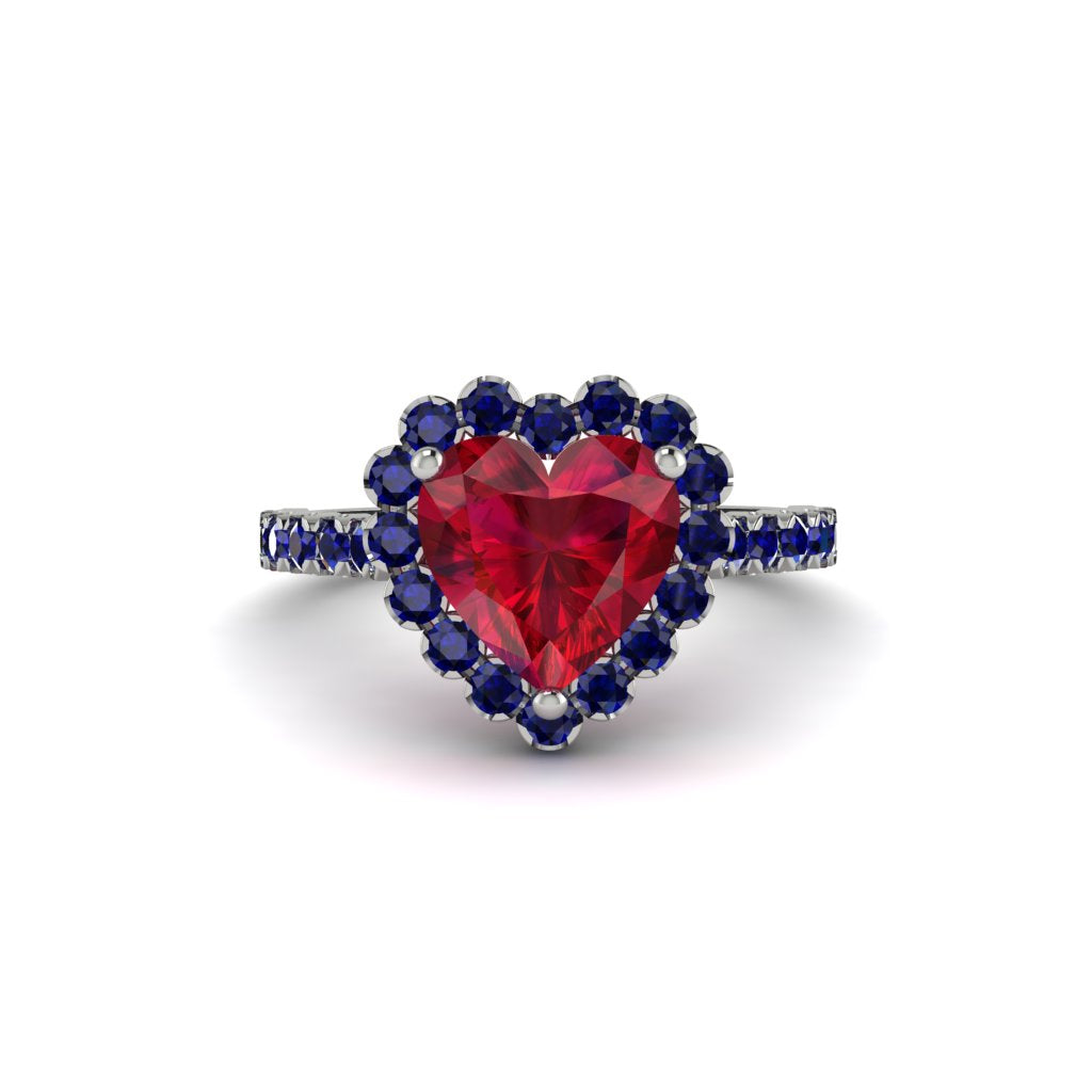 Halo Heart Ruby Pave Engagement Ring - Gail No. 72
