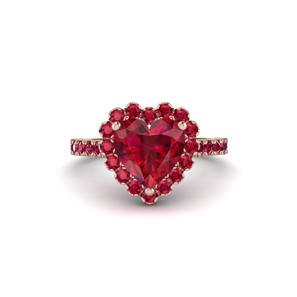 Halo Heart Ruby Pave Engagement Ring - Gail No. 56