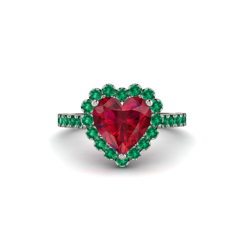 Halo Heart Ruby Pave Engagement Ring - Gail No. 27