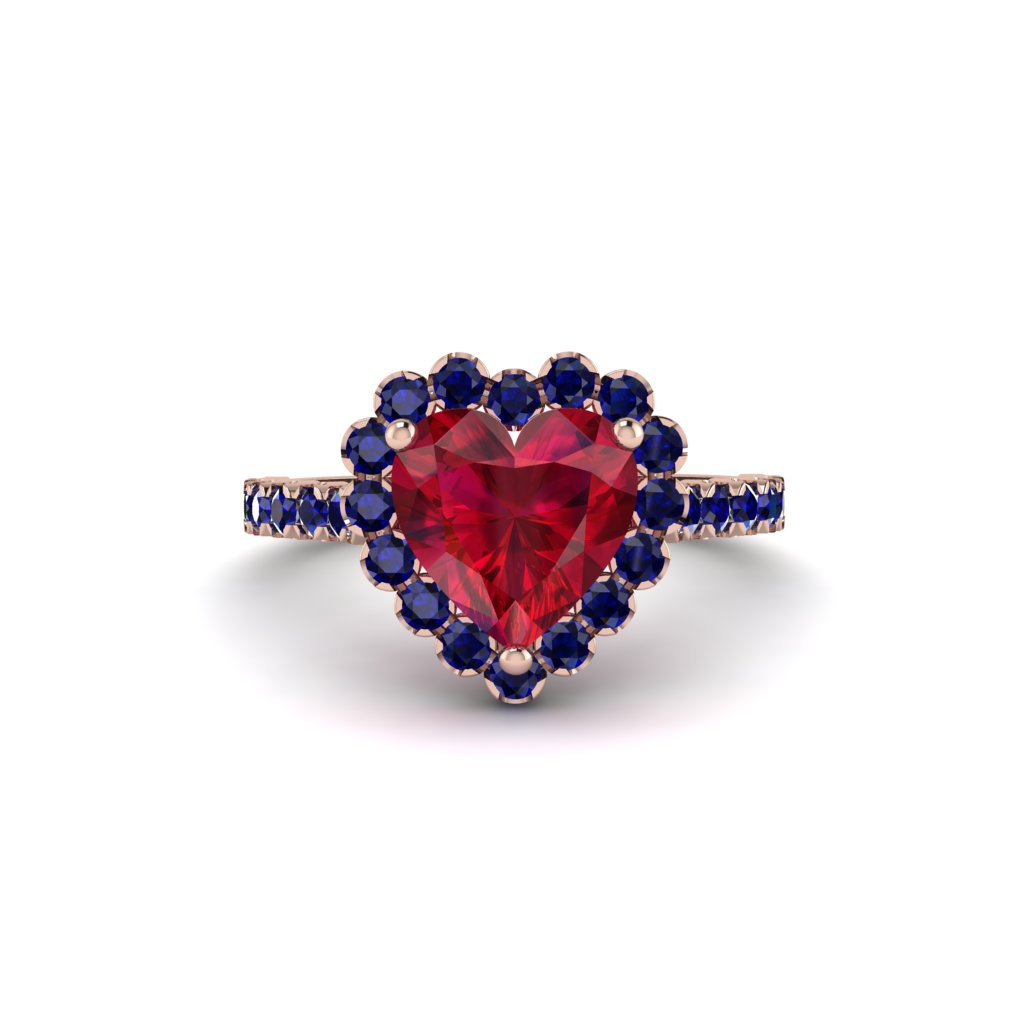 Halo Heart Ruby Pave Engagement Ring - Gail No. 71
