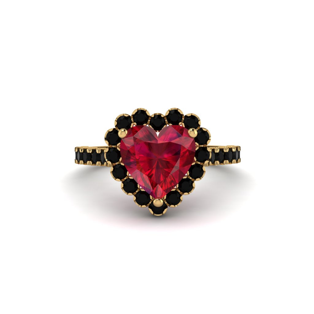 Halo Heart Ruby Pave Engagement Ring - Gail No. 40