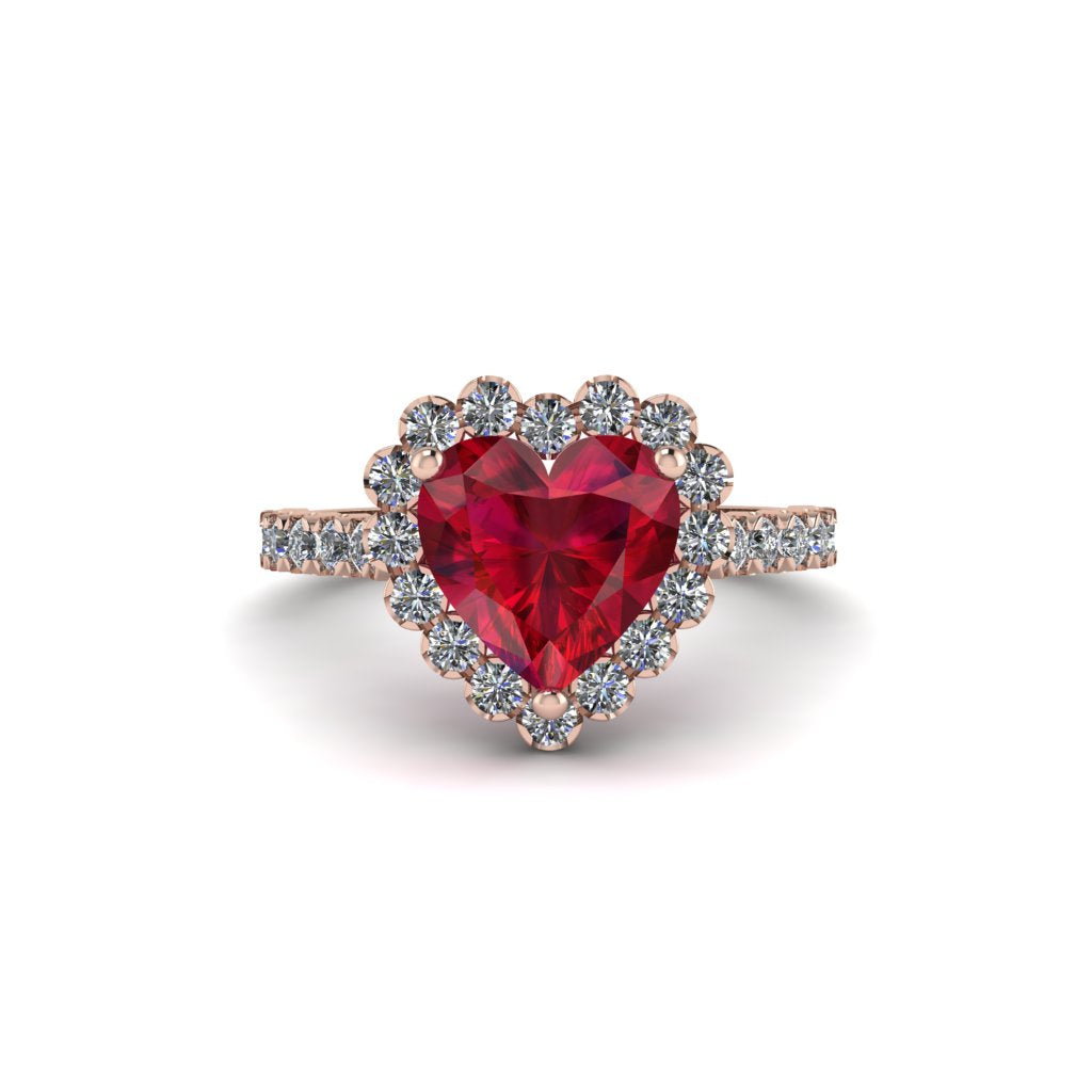 Halo Heart Ruby Pave Engagement Ring - Gail No. 11