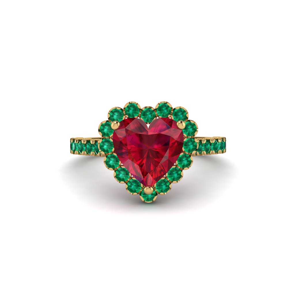 Halo Heart Ruby Pave Engagement Ring - Gail No. 25