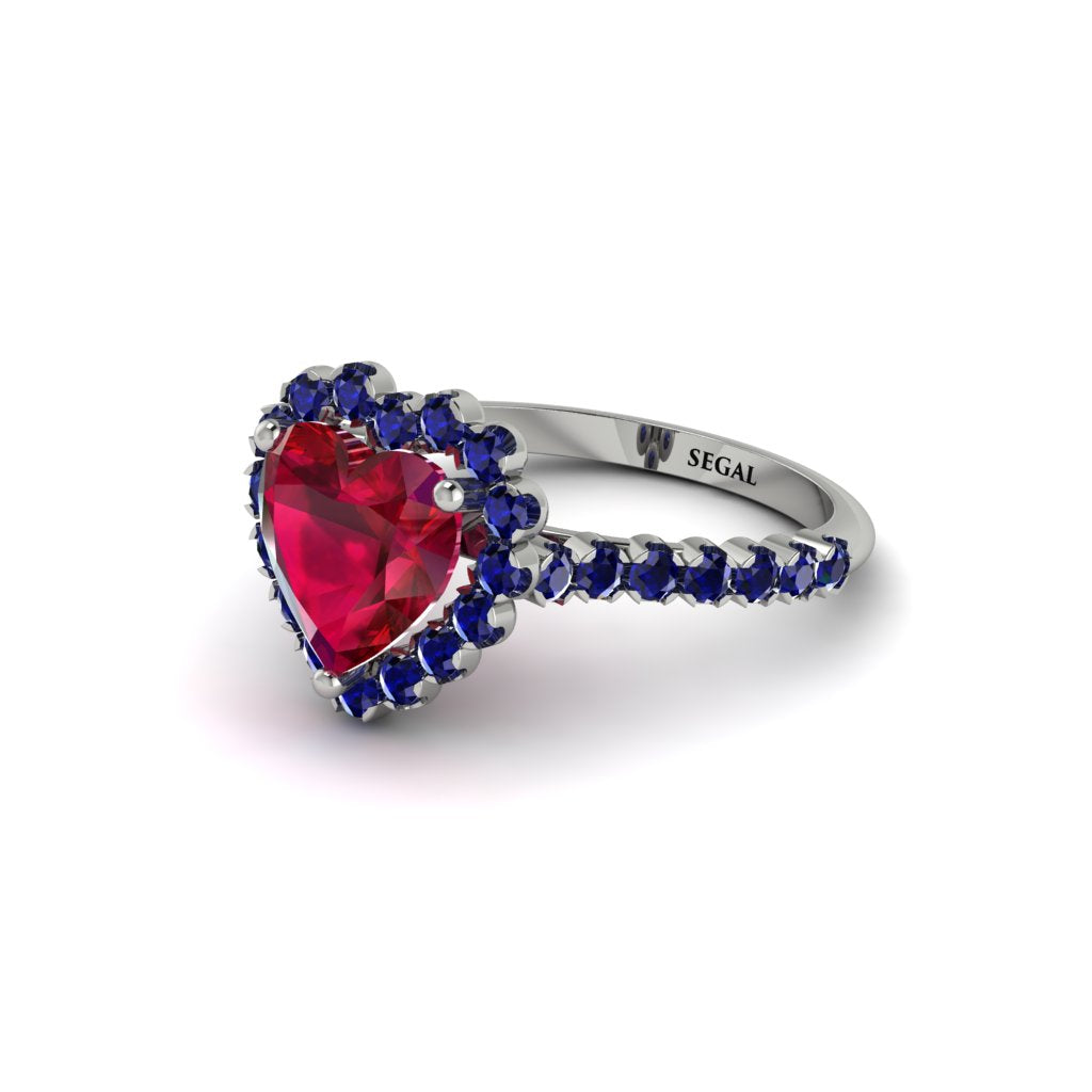 Halo Heart Ruby Pave Engagement Ring - Gail No. 72