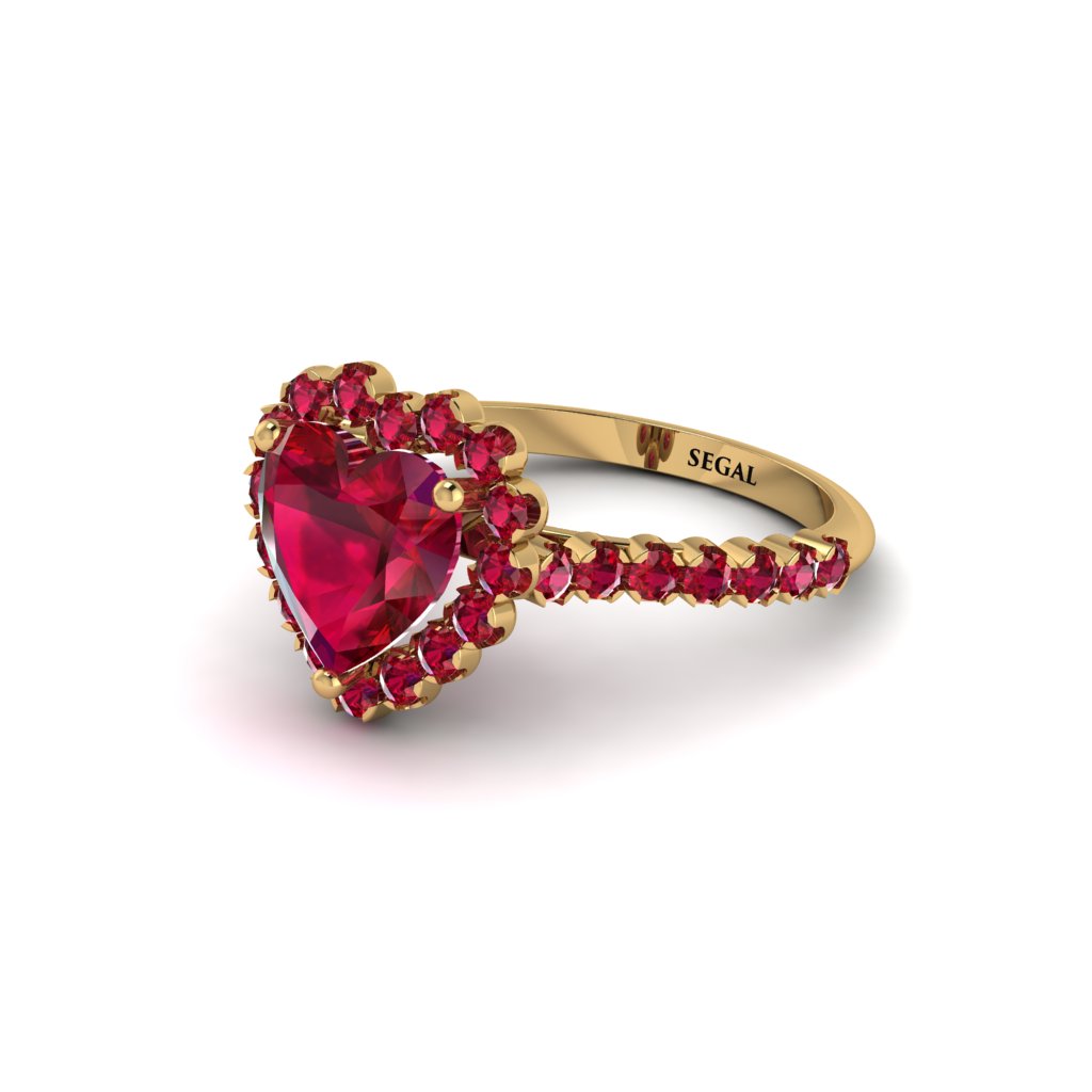 Halo Heart Ruby Pave Engagement Ring - Gail No. 55